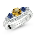 thumbnail image 2 of Gem Stone King 10K White Gold Yellow Citrine Blue Created Sapphire and White Lab Grown Diamond 5 Stone Bridal Engagement Wedding Ring Set for Women (1.11 Cttw, Round: 5MM and 3MM, Size 6), 2 of 6