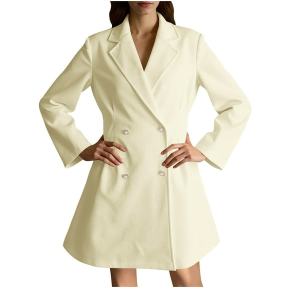 ZQUUVOU Women's Fleece Peacoat Dress Coat Winter Long Plush Notch Lapel Double Breasted Business Casual Outerwear White