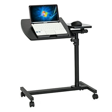 HiiKaa Mobile Standing Desk,Adjustable Height Rolling Side Table,24 inch Portable Table with 4 Lockable Wheels,Black Computer Workstation for Home Office