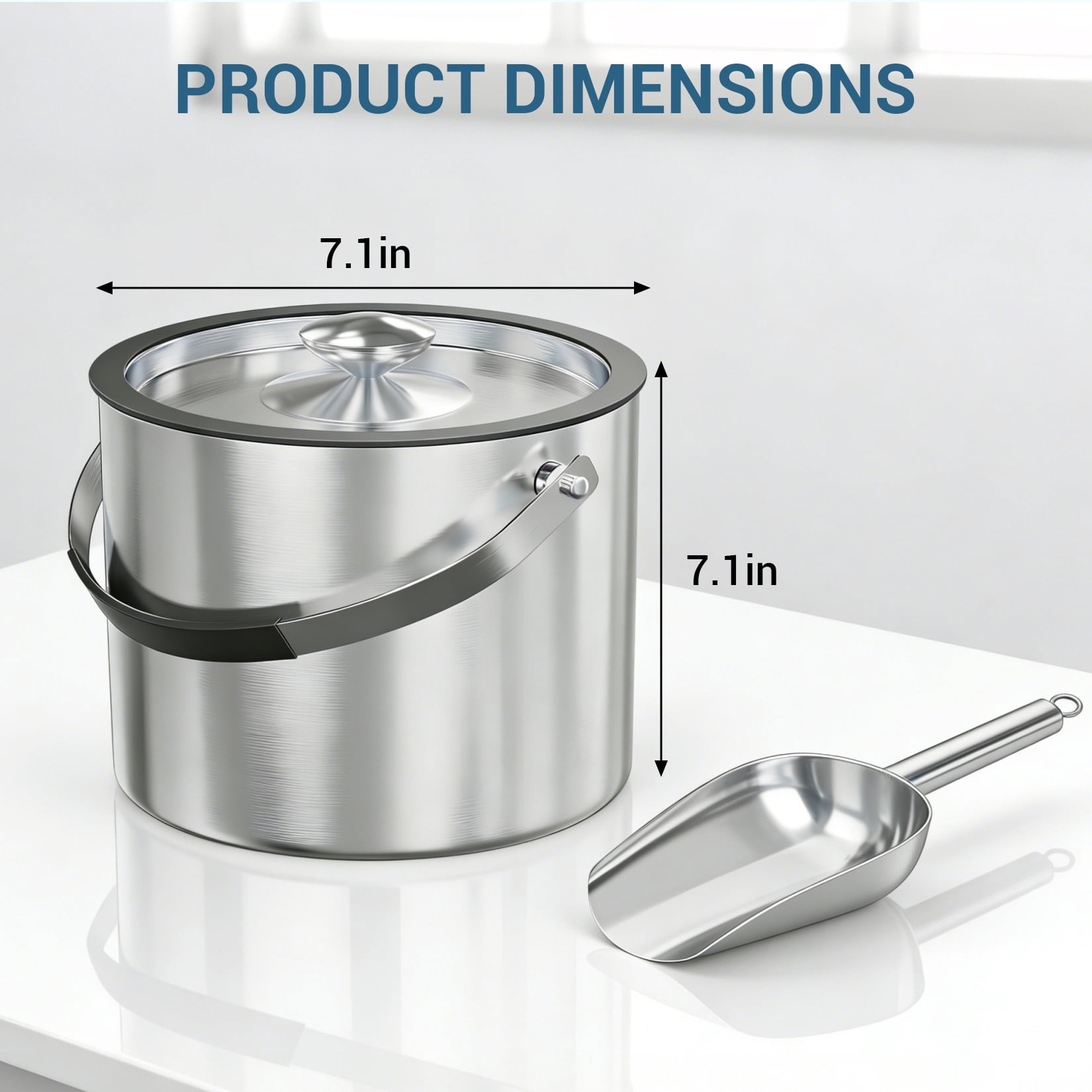 LERENSHA 1pcs Insulated Ice Bucket with Lid and Scoop, 101 oz Stainless Steel Ice Bucket 3L Double Wall Ice Holder with Handle, Metal Ice Bucket for Wine, Champagne, Bar, Party & Outdoor Use