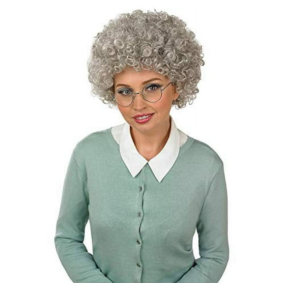 Fun Shack Adult Grey Pop Wig Curly Hair Old Lady Granny Costume Halloween Gray One Size