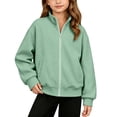 thumbnail image 2 of Boys Girls Corduroy Jackets Solid Color Zipper Long Sleeve Stand Collar Outerwear Kids Fall Winter Trendy Casual Outfits Mint Green 12-13 Years, 2 of 7