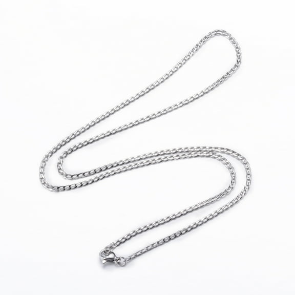 5pc Non-Tarnish 304 Stainless Steel Curb Chain Necklaces with Lobster Claw Clasps Stainless Steel Color 19.7 inch(50cm) 2mm