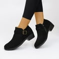 thumbnail image 2 of WRKEKC Womens Shoes Thick Sole Deep Cut Solid Color Round Toe Chunky Heel Slip On Mid Heel Ankle Boots Casual, 2 of 9