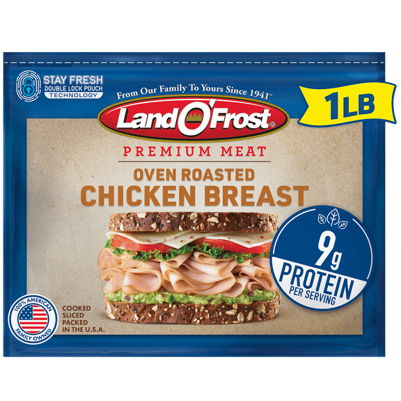 Land O'Frost Premium Sandwich Sliced Fresh Deli Lunch Meat, Oven Roasted Chicken Breast, 1 lb Resealable Pouch