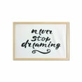thumbnail image 1 of Lettering Wall Art with Frame, Never Stop Dreaming Message Written in Murky Grunge Tones Psychological, Printed Fabric Poster for Bathroom Living Room, 35" x 23", Charcoal Grey White, by Ambesonne, 1 of 2