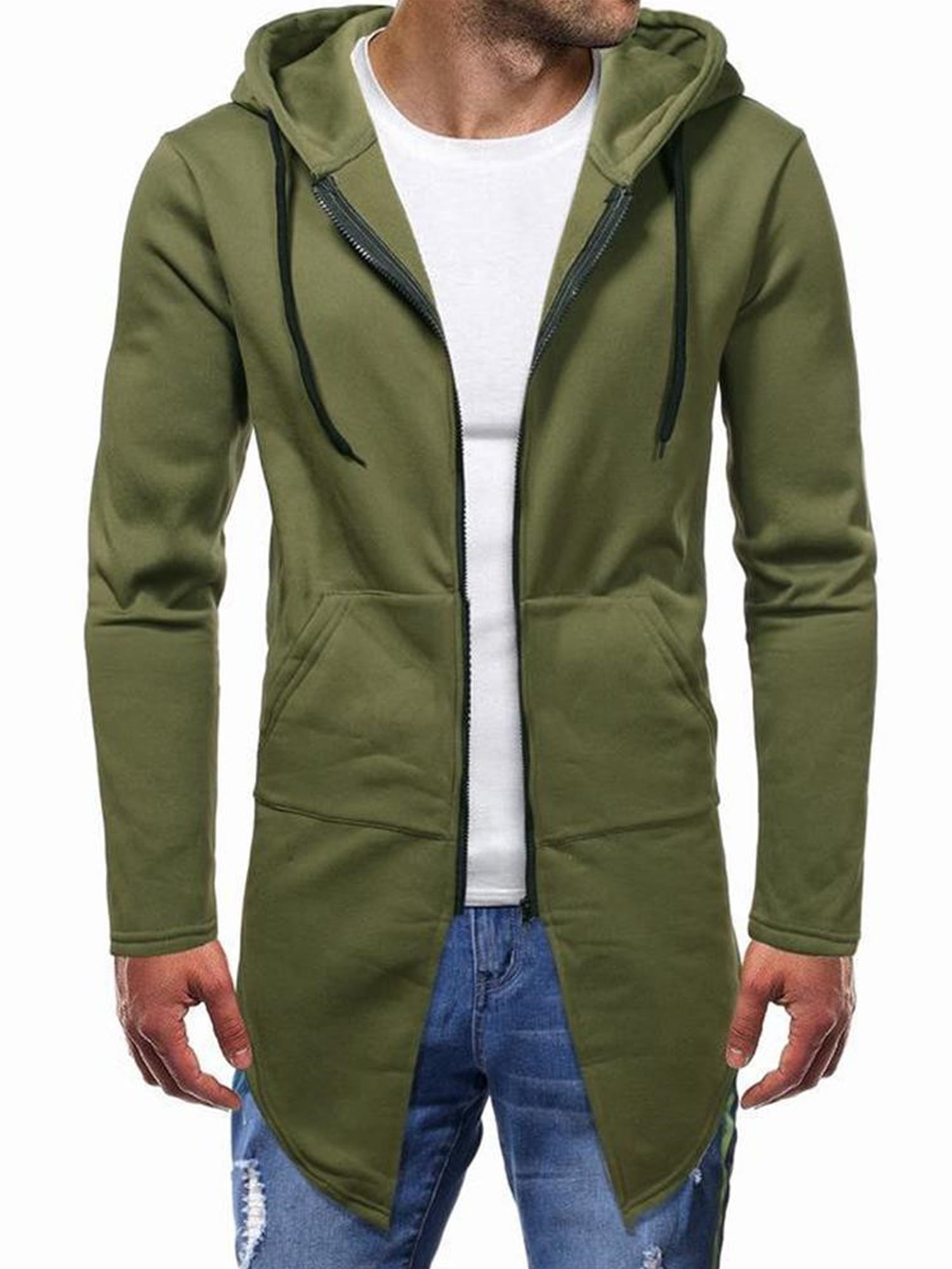 S-Fly Mens Front Zip Slim Fit Irregular Longline Hoodies Sweatshirt Jackets 