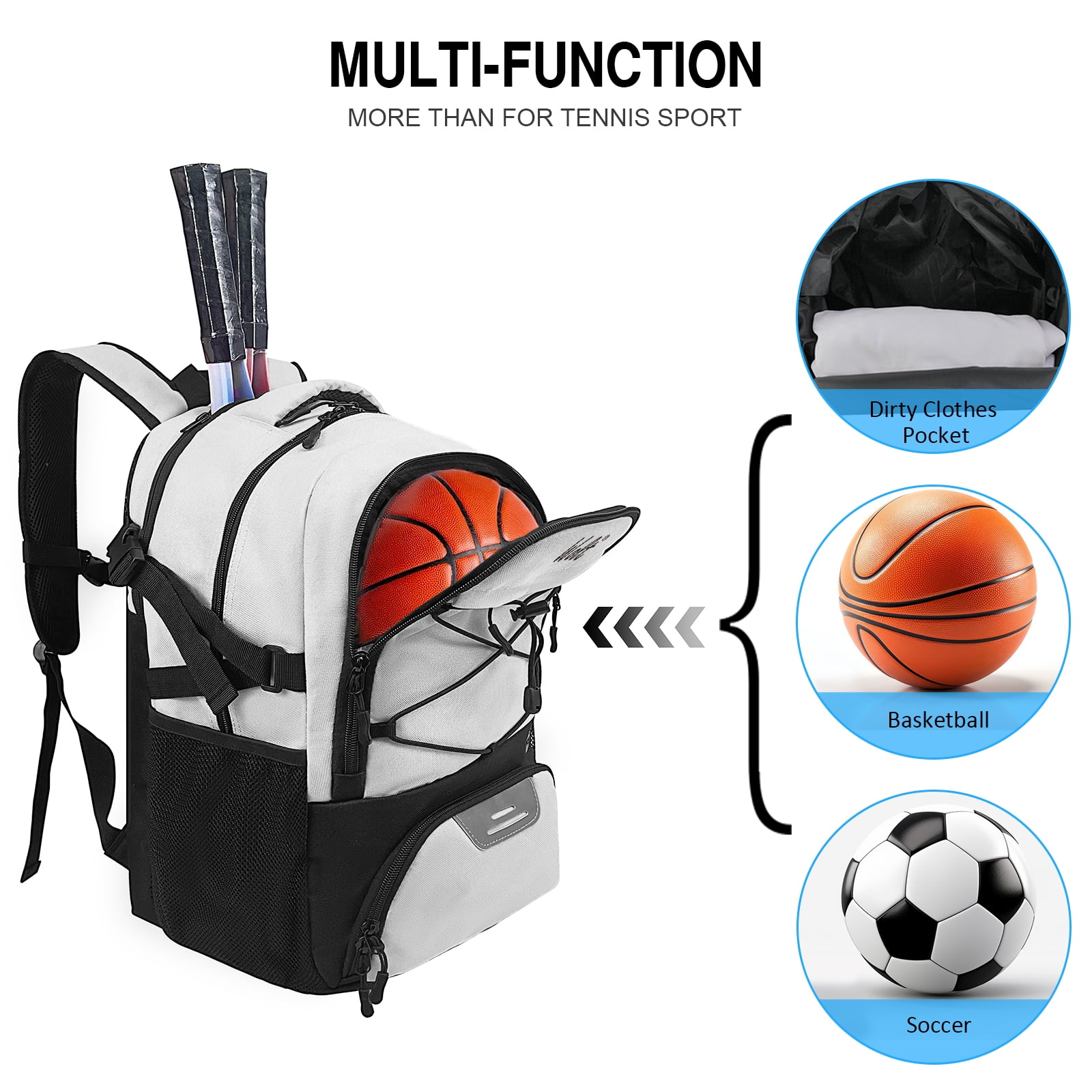 WOLT | Professional Tennis Backpack for Men & Women - 2 Racket Holder with Ventilated Shoe Compartment, Beige 34L Sports Bag​