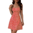 thumbnail image 2 of Women'S Summer Ditsy Floral Backless Back Tie Back Sleeveless Mini Dress Red XXL, 2 of 7