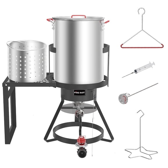 FIRE RIOT Outdoor Fish Fryer Kit 30 Qt Deep Fryer with Basket, Steamer & Seafood Boiler Set