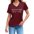 thumbnail image 4 of Tshirts for Women's Walking By Tripping Constantly Print T Shirt Casual V Neck T Shirt Fashion Clothing, 4 of 5