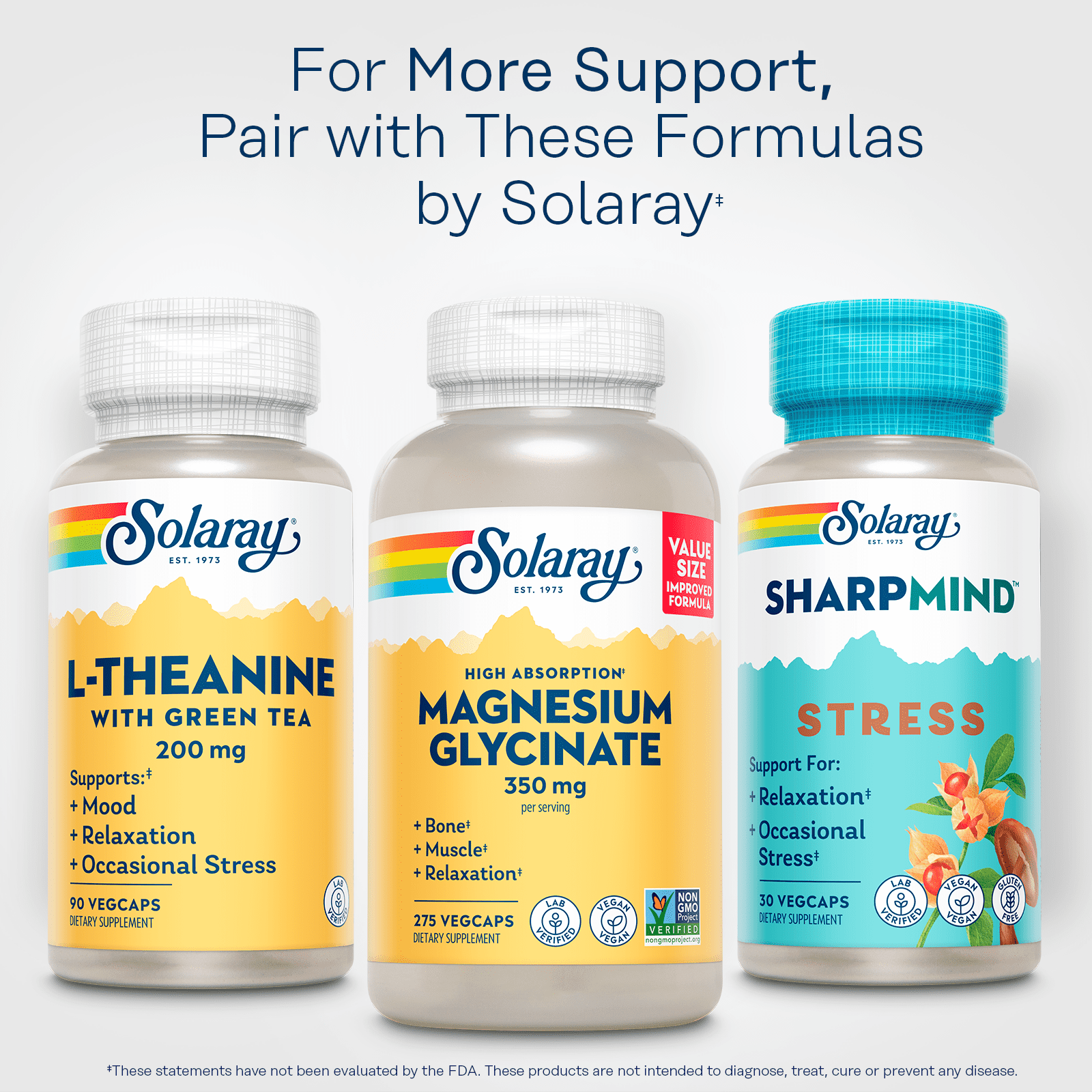 Solaray L-Theanine - 90 VegCaps - 200 mg + 100 mg Green Tea Leaf