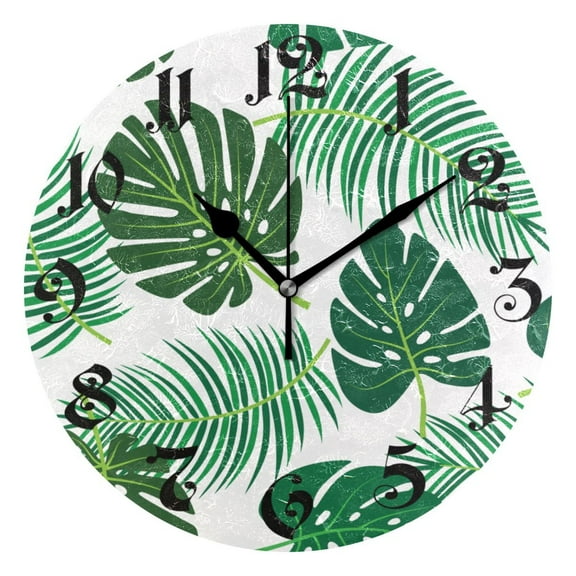 Wall Clock 10 Inch Silent Non-Ticking 8 Palm Leaves Battery Operated Rustic Retro for Living Room Home Kitchen Bathroom