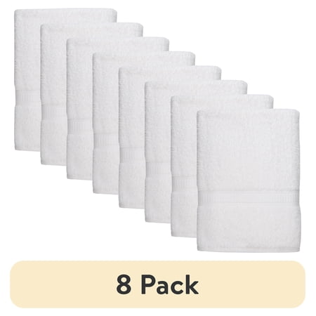 (8 pack) Mainstays Basic Bath Towel, Soft 100% Cotton and Highly Absorbent Bath Towel, White