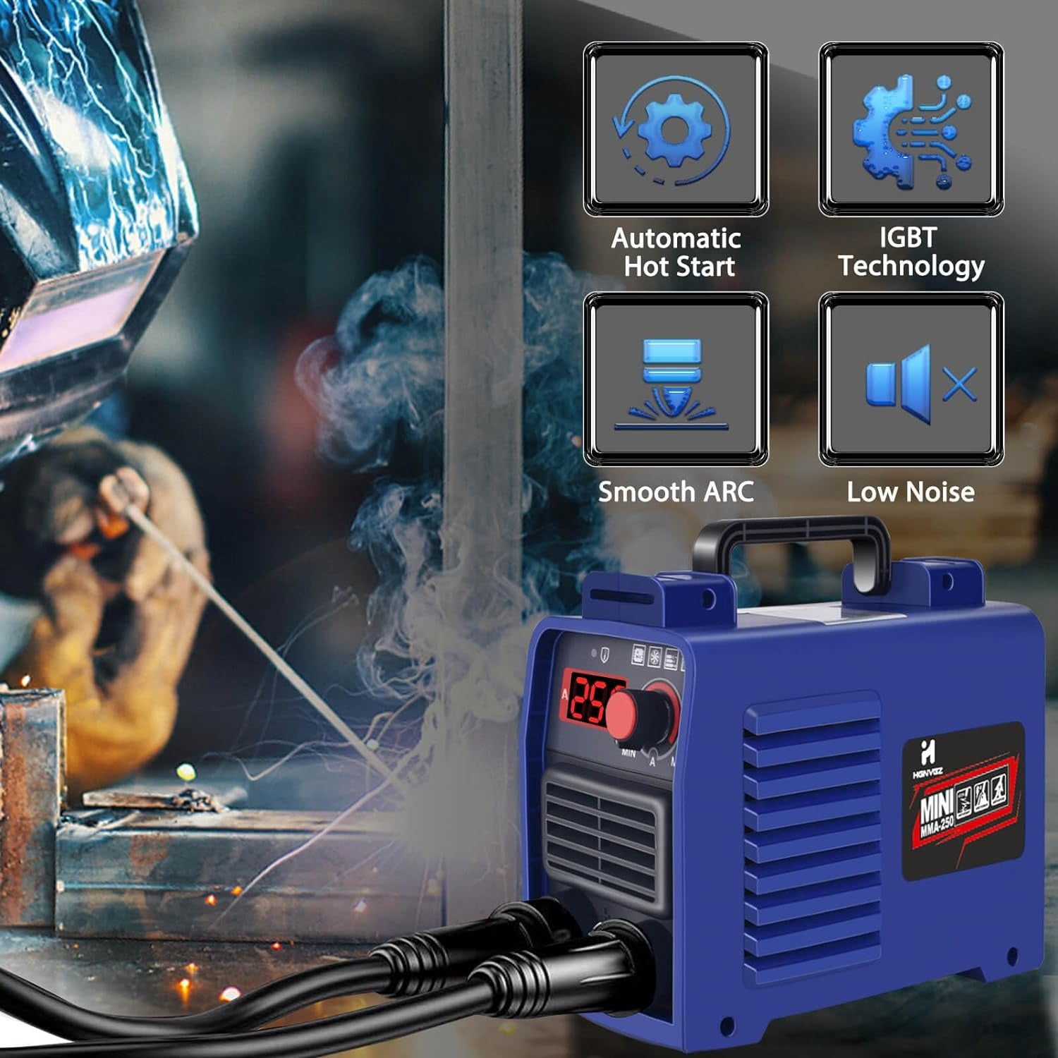 Welding Machine, Upgraded MMA-250A 110V Welder Machine,Portable Stick Welder IGBT Digital Display LCD,Home DIY Arc Welder,Hot Start Arc Force Anti-stick Mini Welder (Blue)