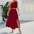thumbnail image 3 of Tops para mujer, camisas, blusas, elegante, informal, de dos piezas, vestido de columpio con abertura sólida y hombros caídos, conjunto de trajes sin mangas con lazo Odeerbi ODB-5, 3 of 8