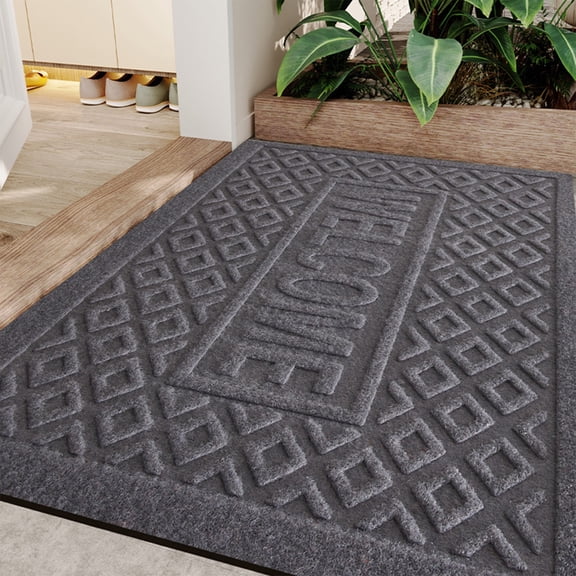 KOYPTL Non-slip Welcome Mat for Front Door 16"x24",Thickened Gray Solid Entrance Door Bathroom Rugs,Absorbent Mat for Daily Holiday Decor Living Room Porch Outdoor Warmhousing Greeting Gift