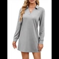thumbnail image 1 of Vestido de Otoño 2025 para Mujer, Estilo Suéter Deportivo Informal, Holgado, de Larga y Cuello en V, de Color Liso. Gris M, 1 of 7