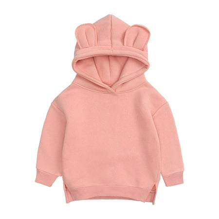 

ZCFZJW Baby Girls Boys Hoodie Sweatshirt Children Cute Bear Ears Hoodie Solid Color Pullover Outerwear Spring Comfy Warm Top(Pink 12-24 Months)