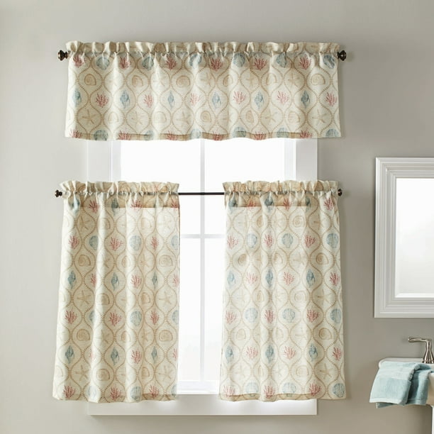 Better Homes & Gardens Tiers & Valance Kitchen Curtain Set, Seashells