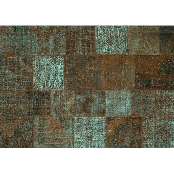 Ahgly Company Indoor Rectangle Patchwork Turquoise Blue Transitional Area Rugs, 8' x 12'