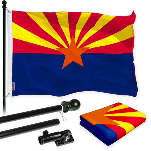 G128 Combo Pack: 6 Feet Tangle Free Spinning Flagpole (Black) Arizona AZ State Flag 3x5 ft Printed 150D Brass Grommets (Flag Included) Aluminum Flag Pole