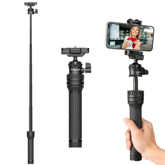 Ulanzi MT-34 2-in-1 Multi-Functional Extendable Tripod for Smartphones and DSLR Cameras, 6-Stage 81.5cm Telescopic Tripod Stand with 360° Ball Head, Hidden Phone Clamp, Lightweight Portable