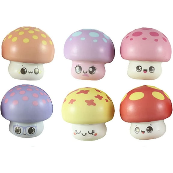 Set of 6 Cute Mushroom Micro Slow Rise Squishy Toys - Memory Foam Party Favors, Prizes, OT (Random Colors)