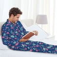 thumbnail image 6 of Yiaed Plants And Flamingos Print Men’s Pajamas Set - Long Sleeve Button Down Sleep Shirt and Pajama Bottoms Sleepwear Set Mens Pjs Sets Men's Pajama Bottoms-, 6 of 7