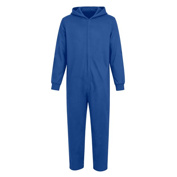 ZHOGXU Hooded Jumpsuits Unisex Zipper Front Bodysuit Cozy Lightweight Hoodie Rompers Loungewear,Dark Blue,XXXXL