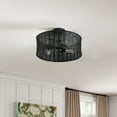 thumbnail image 3 of Aiwen 3-Light Modern Rattan Chandelier, Black Iron Cage Ceiling Light, 3 of 7