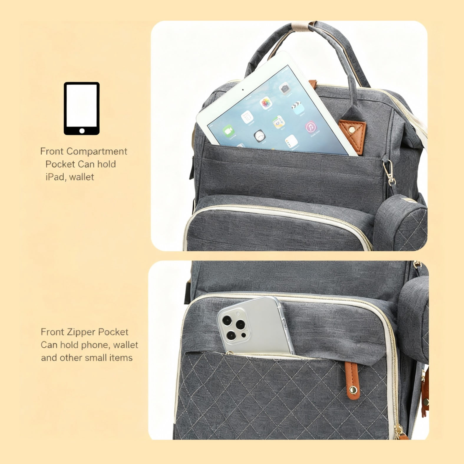 Diaper bag backpack, portable baby bag, baby essentials, built-in insulated pocket, 3-in-1 multi-functional travel diaper bag, includes a diaper changing pad, suitable for both boys and girls.