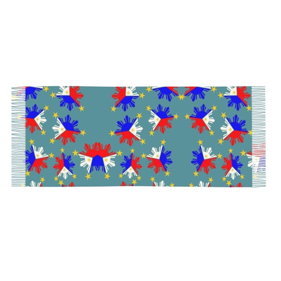 Women Filipino Flag Stars Sun Pattern Scarfs Large Warm Soft Shawls Wraps
