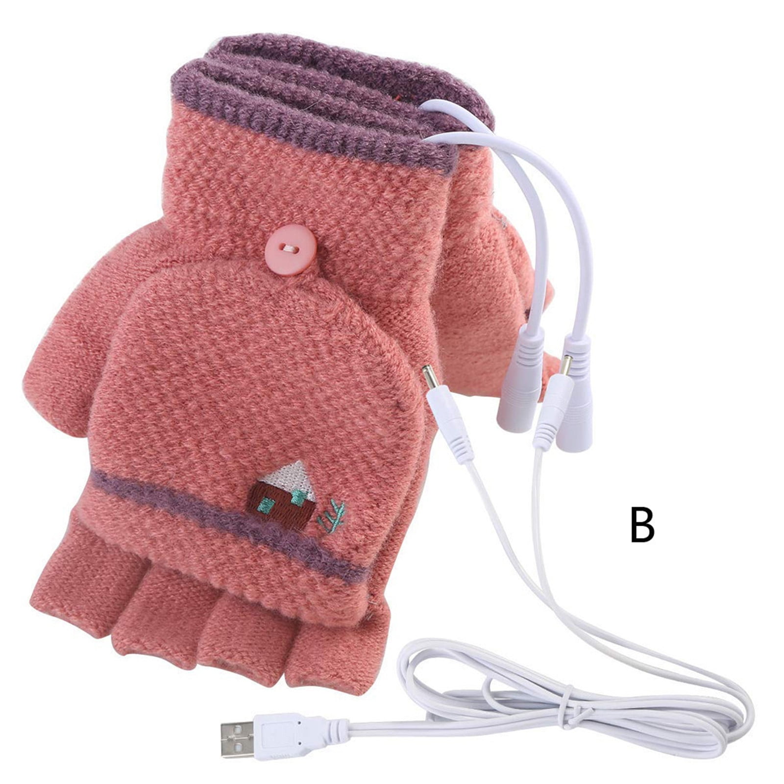 Laptop Women Men USB Heated Mitten Full&Half Finger Winter Warm Knit Hand Gloves 