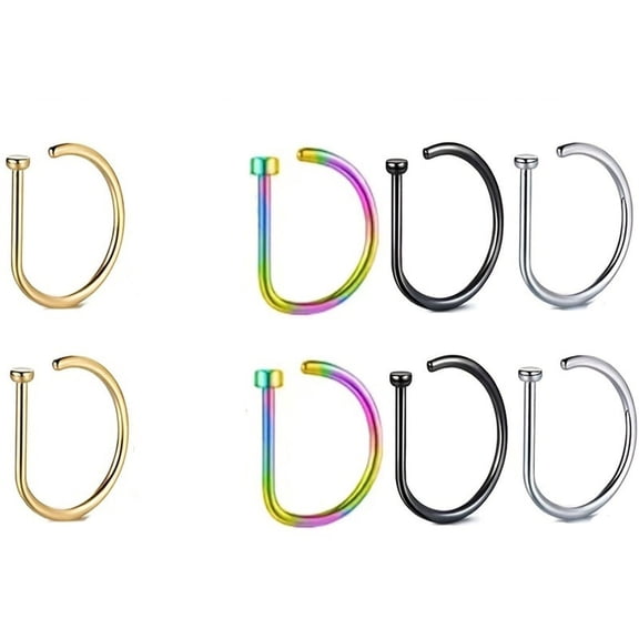 D-Shape Nose Ring Stud, 4 Pairs - 8 Pcs Nose Rings Lip Rings D Shape Nose Piercing Jewelry Accessories D Shape One Size Stainless, Easter Mother'S Day Gift Makeup Organizers