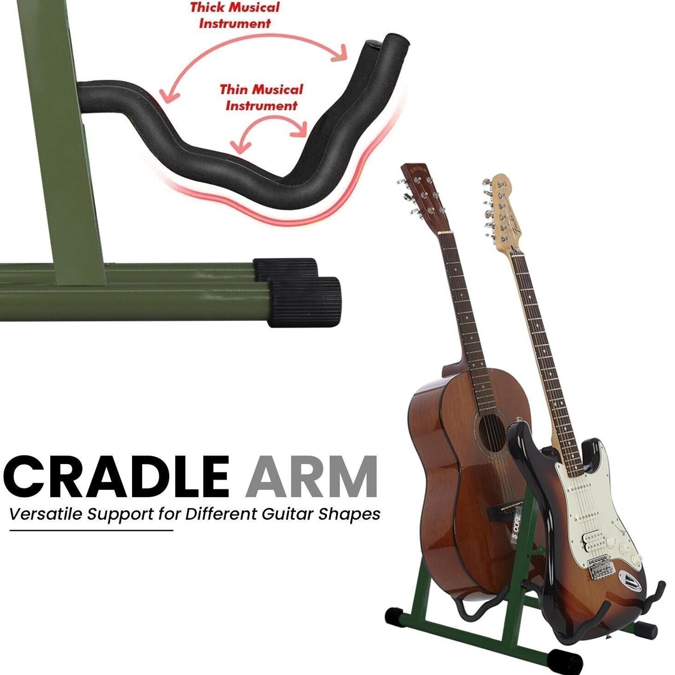 Yunken Guitar Stand 2 In 1 Electric Acoustic Bass Banjo Stand Strong Metal Double A-Frame Folding Guitar Holder with Padded Foam Sleeves Green