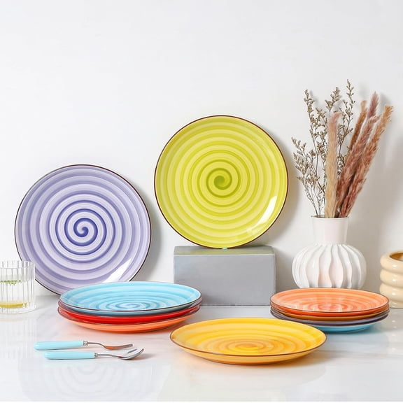 Ceramic Dinner Plates, Colorful Salad Plates Set of 6, Serving Plates for Dessert, Pasta, Steak, Dishwasher and Microwave Safe