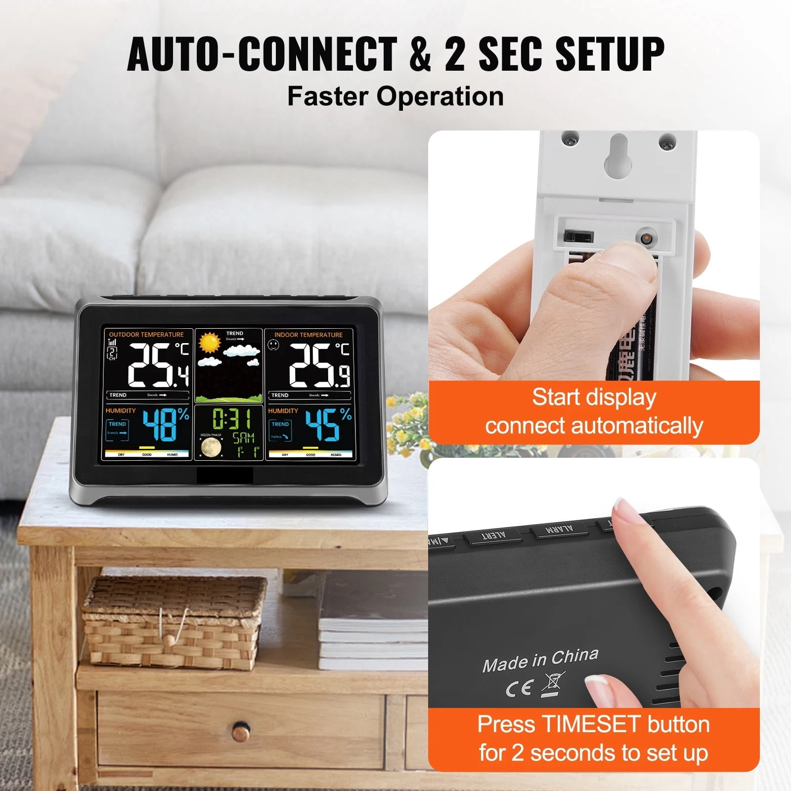 Wireless Weather Station 7.5inch HD Color Screen & Automatic Time Calibration Weather Forcast for Home Life or Travel Plan ,Excellent Visual Experience