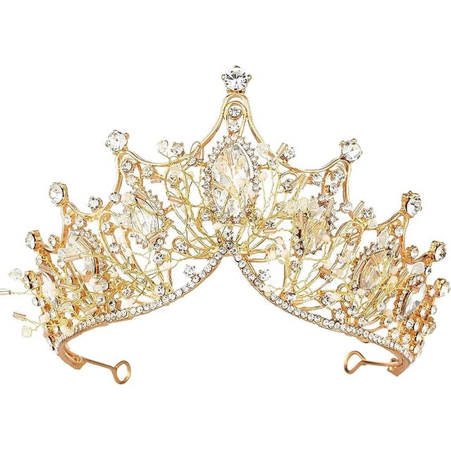 Corona de princesa dorada Li build cristal de pedrería para disfraz