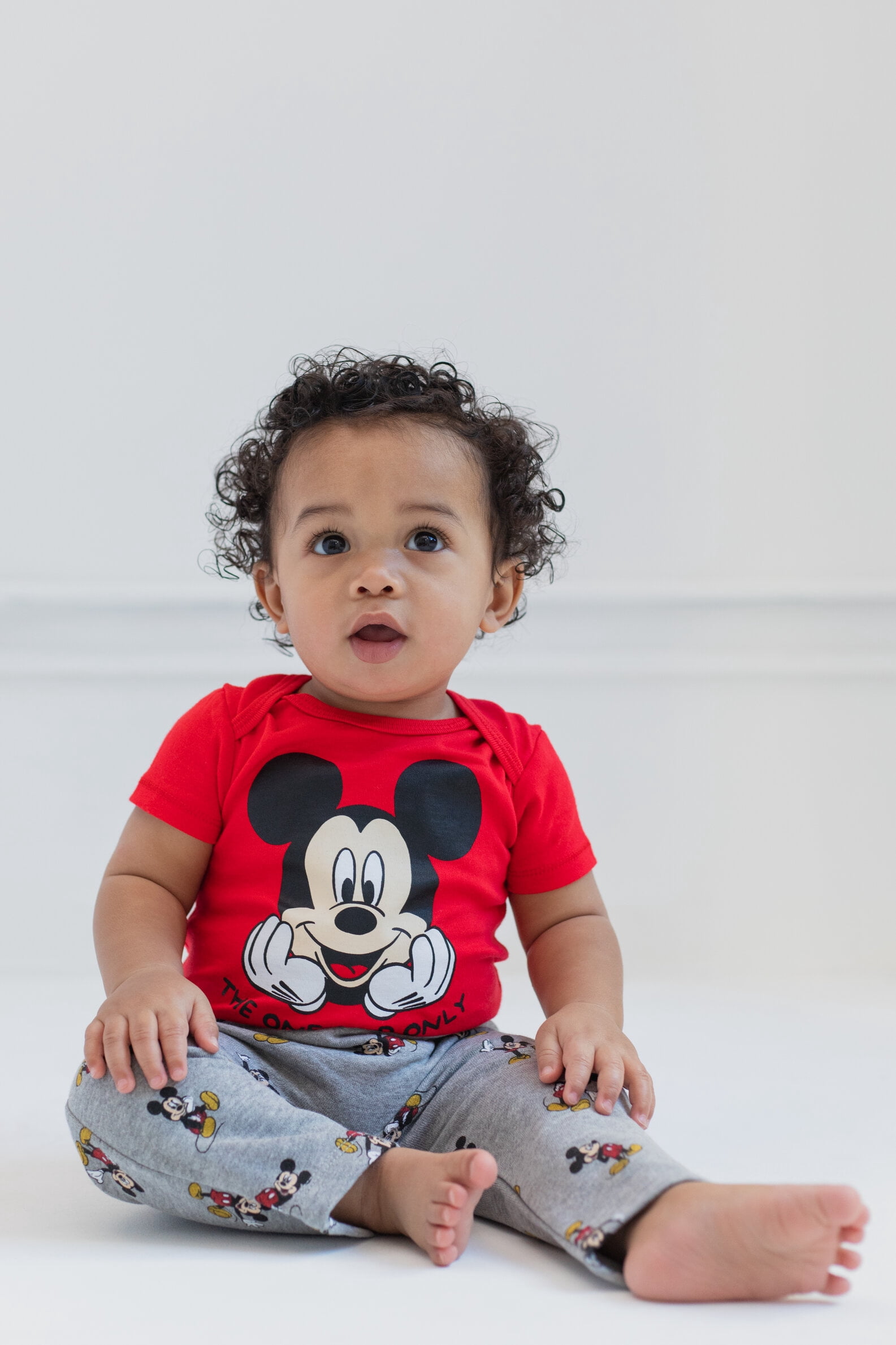 Disney Mickey Mouse Newborn Baby Boy or Girl Fleece Pullover Hoodie Bodysuit and Pants 3 Piece Outfit Set Newborn to Infant