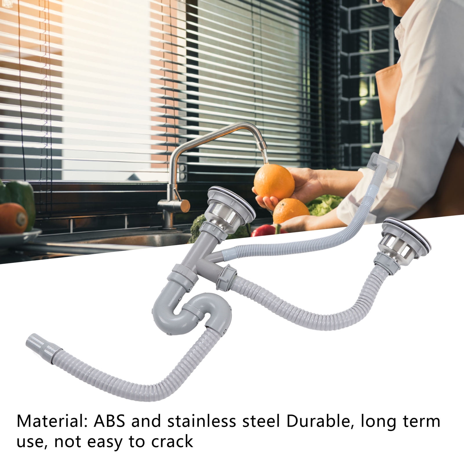 NestledNature Double Drains Pipe Set, Multi-Fit Bathroom Sink Drain Kit, Sink Drainer Pipe, Stainless Steel S Pipe, Bent With Double Drains Sewer Pipe Set For Bathroom Home Kitchen
