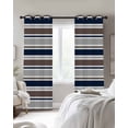 thumbnail image 4 of Grey Navy Blue Striped Kitchen Curtains Farmhouse Stripes Modern Abstract Art Cafe Short Curtains for Bathroom Blackout Window Curtain Small Window Treatment Drapes for Bedroom Living Room 52"x45"x2, 4 of 9
