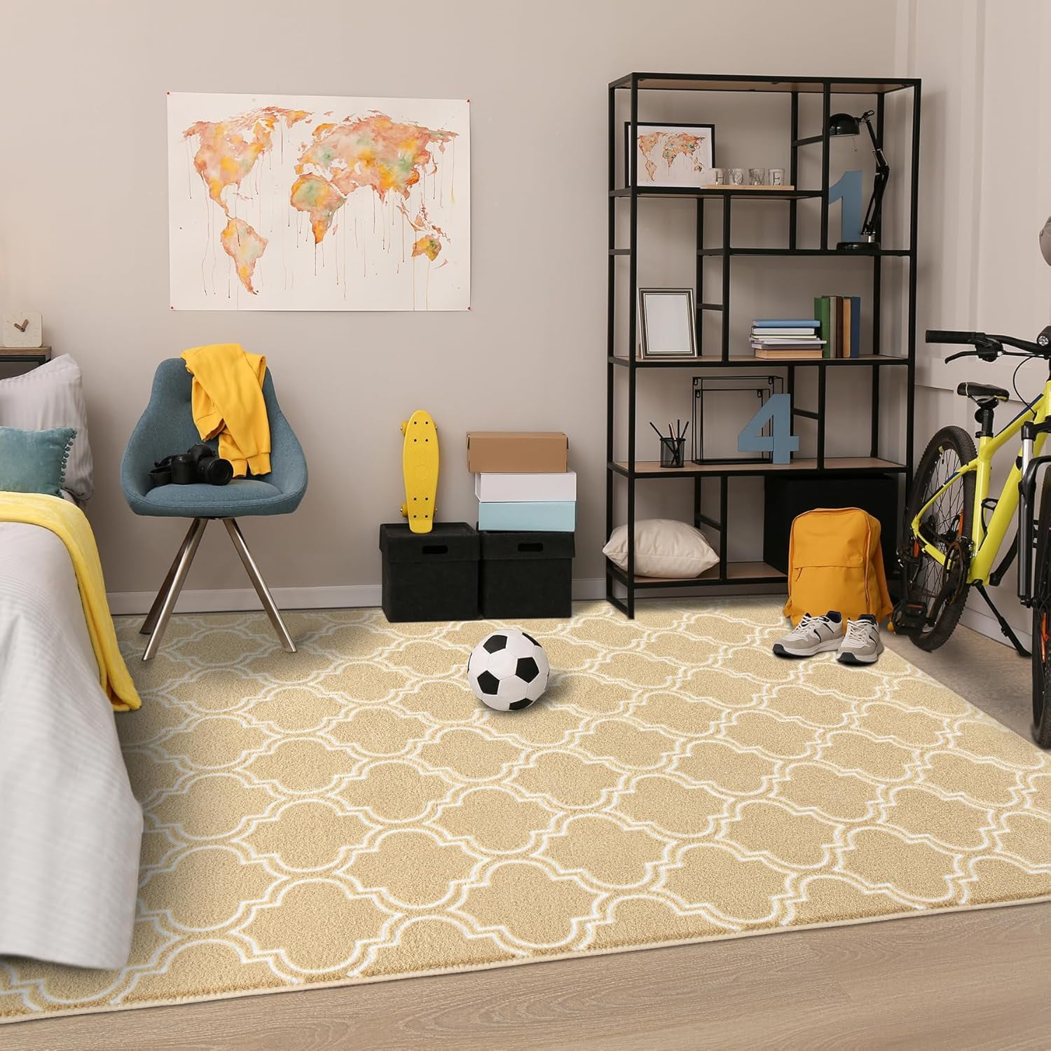 Lochas Fluffy Shaggy Rug Moroccan Geometric Soft Modern Area Rug for Living Room Home Decor Low Pile Carpet,Camel,5x7 Feet