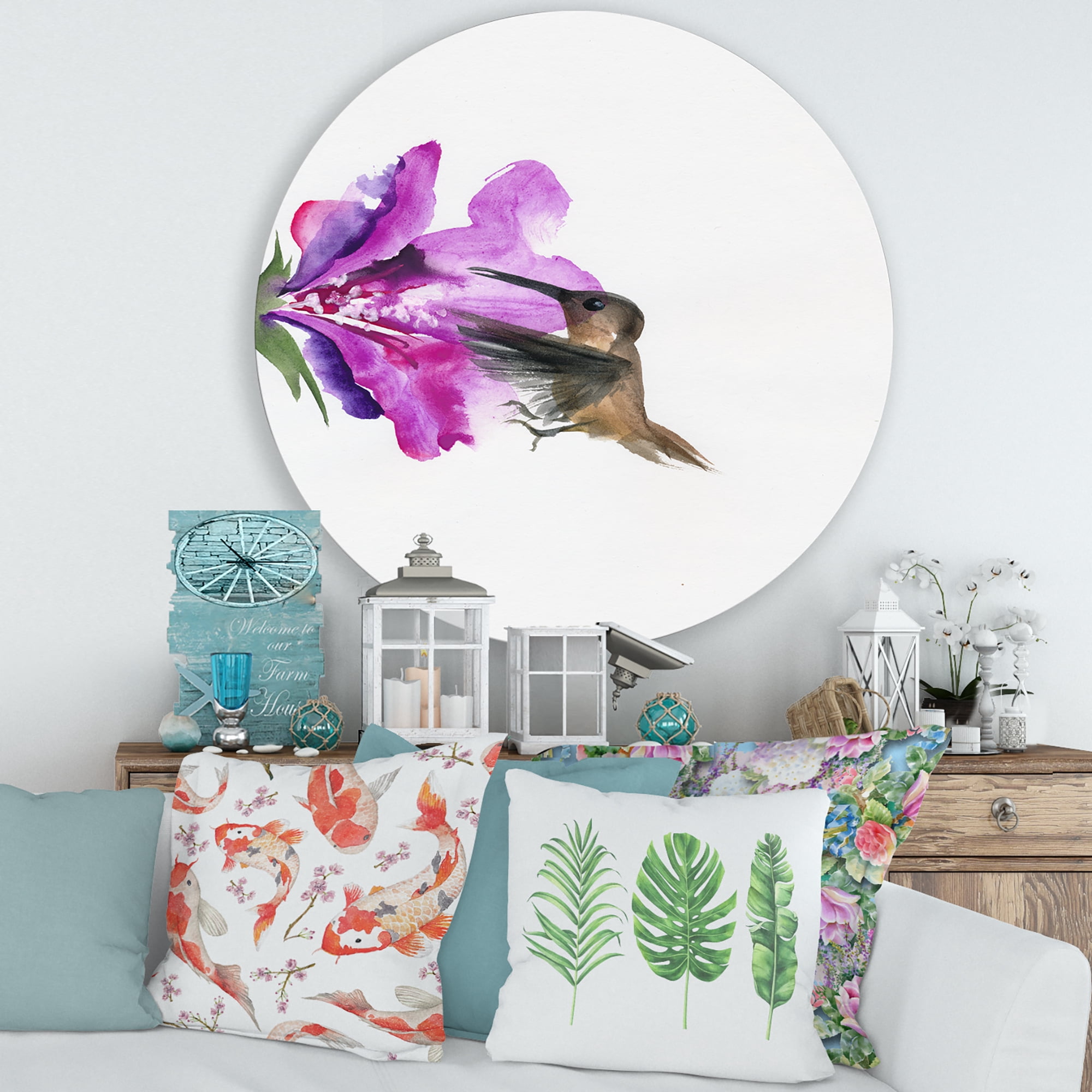 Designart 'Purple Fuchia VIntage Flower' Traditional Circle Metal Wall Art 29x29 - Disc of 29