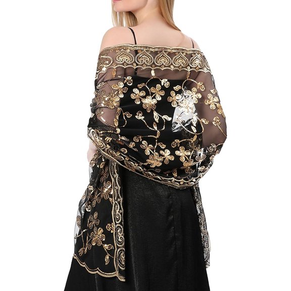 Shawls and Wraps for Evening Dresses,Women Formal 1920s Sequin Flower Sheer Shawls and Wraps for Wedding-