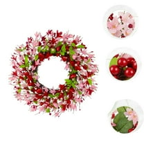 20 Inch Valentine's Day Wreath, Valentines Day Wreaths for Front Door with Pink Forsythia Flowers, Heart Shaped Berries and Green Leaves for Window, Wall and Anniversary Party Decorations