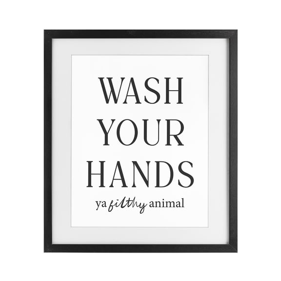 Stupell Industries Wash Your Hands Funny Reminder Black Framed Print Under Glass, design by Lettered and Lined