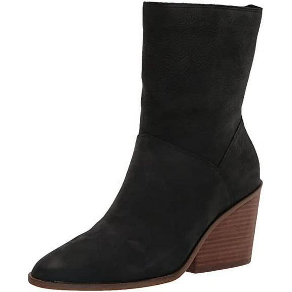 Lucky Brand Sarey Black Suede Wedge Ankle Almond Rounded Toe Block Heel Booties (Black, 6)