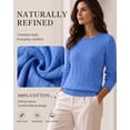 thumbnail image 3 of QUALFORT Women's 100% Cotton Cable Knit Sweater, Crew Neck Lightweight Pullover Sweater for Women, Long Sleeve Knit Top, Blue XL, 3 of 7