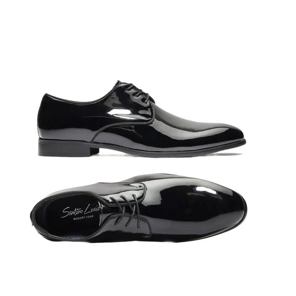 Men Santino Luciano Formal Dress Shoes Patent Leather Shiny Lace up F414 Black